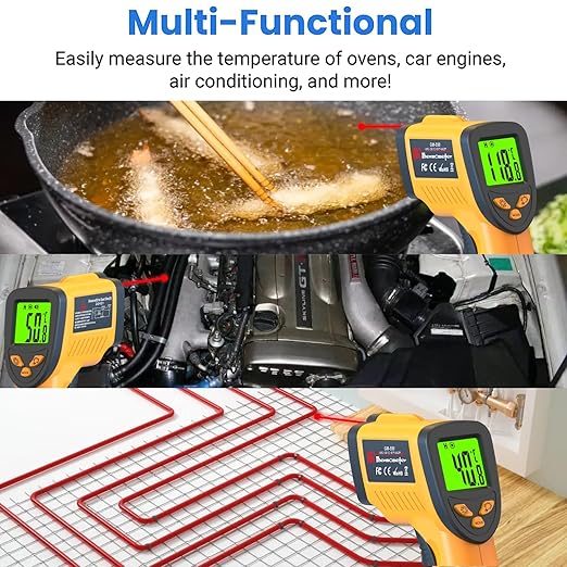 Infrared Laser Thermometer, Digital Infrared Laser Thermometer Gun with Adjustable Emissivity, IR Thermometer Temperature Gun for Cooking, Pizza Oven & Engine, -58℉～1022℉(-50℃～550℃)