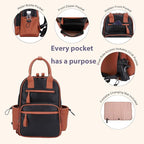 JESSIE & JAMES Saturday EDC Diaper Bag Backpack Multi Function Diaper Bag with Changing Pad & Stroller Straps_Black/Brown