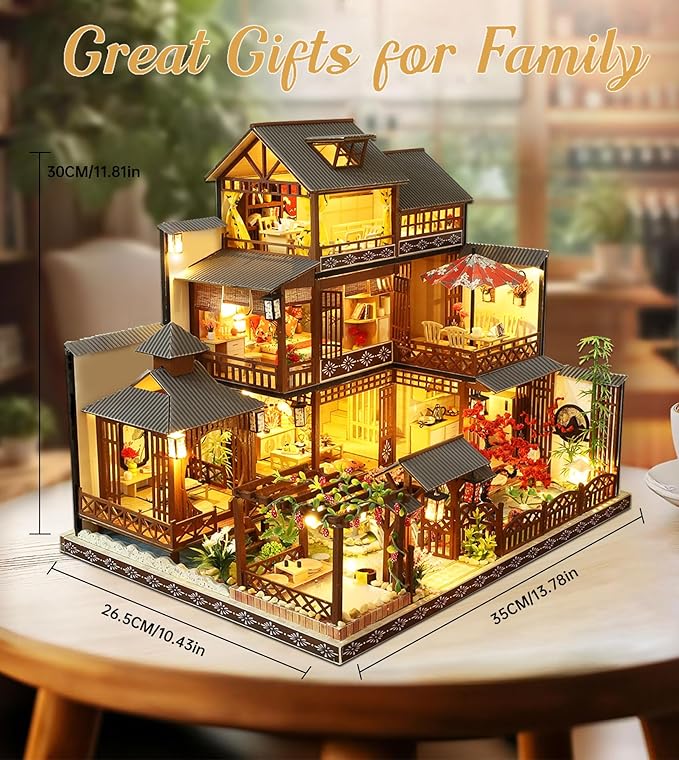 Spilay DIY Dollhouse Miniature with Wooden Furniture,DIY Dollhouse Kit Big Japanese Courtyard Model with LED & Music Box,1:24 Scale Creative Room Gift Idea for Adult Friend Lover (Yaquan Courtyard)