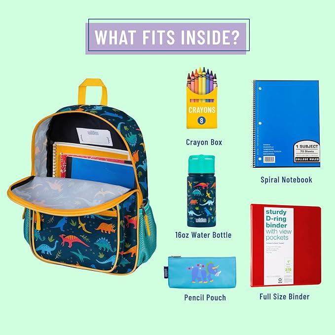 Wildkin ECO rPET Kids Backpack – Recycled, Padded, Adjustable for School & Travel – Jurassic Dinosaurs