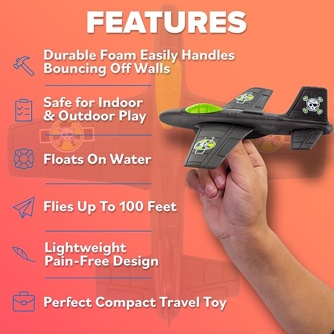 Toy Airplane For Kids: Sturdy & Durable EVA Foam Plane - Airplane Toy Stocking Stuffers & Small Gifts For Boys & Girls 2024 Foam Glider Plane - Kids Glider Airplanes Toys - Party Favor & Birthday Gift