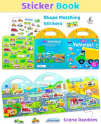 Benresive Reusable Sticker Book for Toddlers 2-4 Years, Fun Travel Stickers for Kids, Waterproof Sticker Books for Toddlers 1-3, Crafts Activities for Todddlers 1-3 2-4 3-5 - Transport