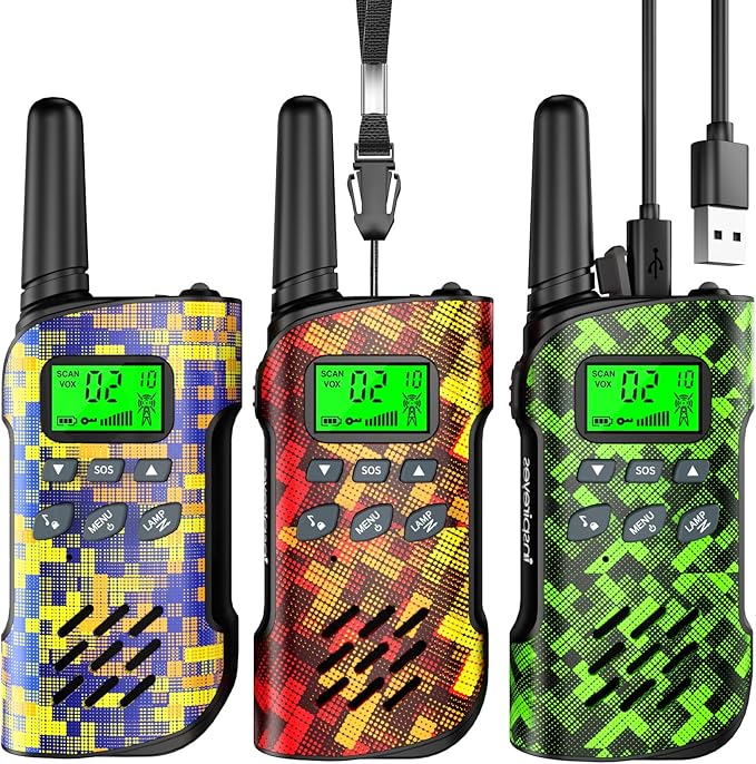 Walkie Talkies for Kids Rechargeable,Toys for Boys and Girls Ages 3-12, 3 Pack Long Range 2-Way Radios, Birthday Gifts,Christmas Stockings, Outdoor Play, Family Games, Hiking Camping Gear