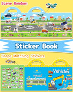 Benresive Reusable Sticker Book for Toddlers 2-4 Years, Fun Travel Stickers for Kids, Waterproof Sticker Books for Toddlers 1-3, Crafts Activities for Todddlers 1-3 2-4 3-5 - Vehicle