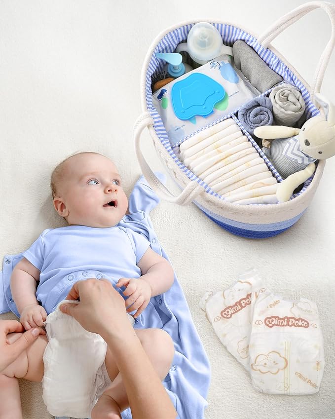 Maliton Baby Diaper Caddy Organizer, Cotton Rope Diaper Caddy Basket, Large Storage Basket for Newborn Boys and Girls, Gift for Baby Shower List, Newborn Essentials