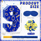 Number 9 Blue and Golden Rings Piñata for Kids Birthday Cartoon Theme Small Piñata with Blindfold Stick Confetti for Fiesta Cinco De Mayo Party Decor, 15.8 x 11 x 2.8 Inch