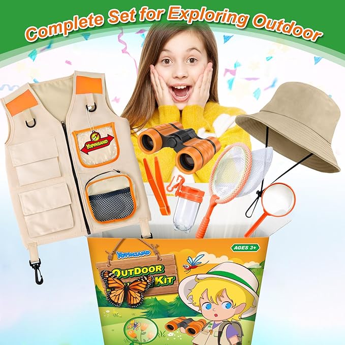 Kids Explorer Kit & Bug Catcher Kit, Kids Camping Gear for Kids, Outdoor Exploration Set with Vest & Hat, Ideal Outdoor Camping Adventure Toys for Ages 3 4 5 6 7 8 Boys Girls