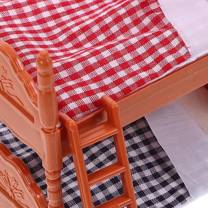 DOITOOL Wooden Doll Bunk Bed, Doll House Furniture Dollhouse Decoration Accessories Simulation Dollhouse Miniature Bunk Bed DIY Dolls Beds with Ladder