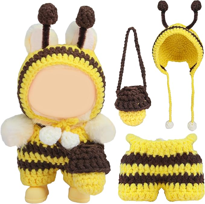 Handmade 17cm Doll Clothes - 17 cm Doll Outfits with Bee Animal Style Outfits and Cute Accessories Bag Hat for Dress Up Dolls, Keychain Decoration, Pendant Gift