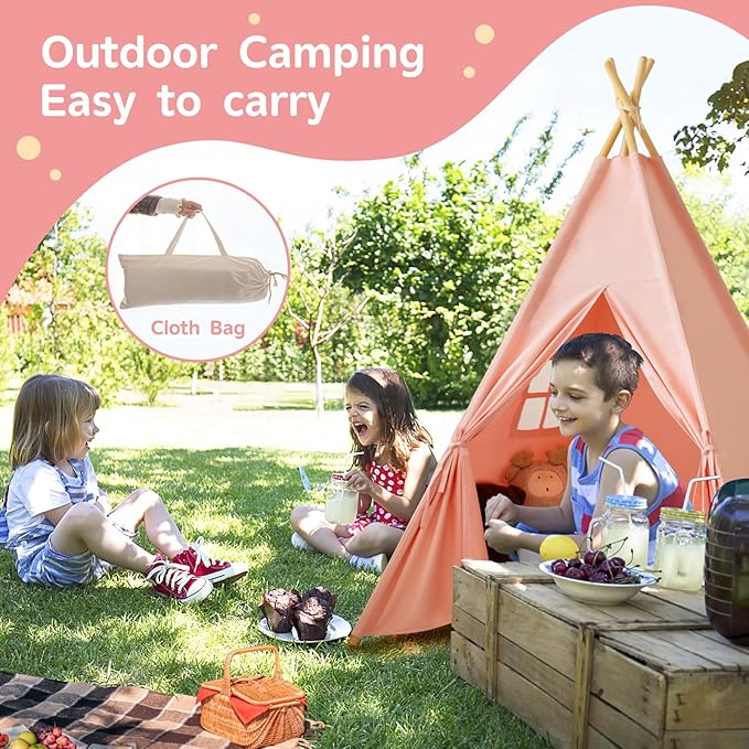 Teepee Tent for Kids-Portable Children Play Tent Indoor Outdoor (Pink)