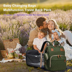 Diaper Bag with Changing Station, Waterproof 3 in 1 Baby Diaper Backpack with Foldable Changing Pad, Large Travel Back Pack for Girl Boy, Green