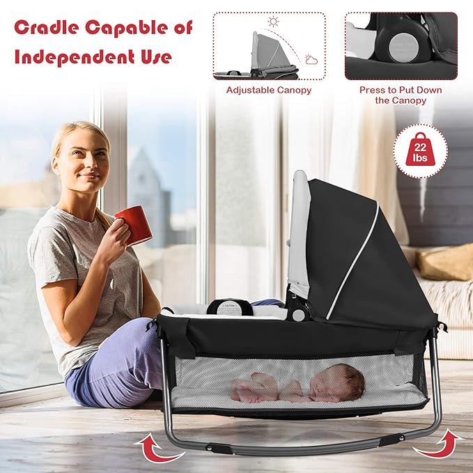 BABY JOY 4 in 1 Pack and Play, Portable Nursery Center Baby Playard w/Bassinet & Diaper Changing Table, Infant Bassinet Activity Center with Toys, Music, Oxford Bag for Toddlers (Rose, Classic)