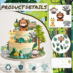 22PCS Safari Animal Cake Toppers & Wild One Birthday Decorations - Jungle Cake Topper with Leaves for Animal Themed Birthday Party Decorations, Safari Cake Decorations for Zoo Theme Cakes Accessories