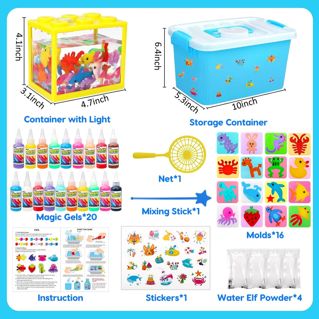 Magic Water Elf Toy Kit, Aqua Fairy Water Gel Kit for Kids with 20 Magic Gel &16 Shape Molds-DIY Elf Kits Make Your Own Water Pets Arts and Crafts for Kids 4-6 7 8 9 10 Year Old Boy Girl Gifts