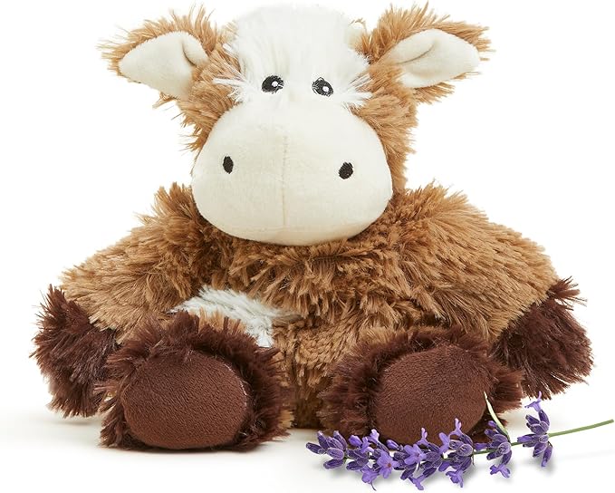 warmies Junior Microwavable & Weighted Stuffed Animals, Cow - Heated Stuffed Animal Plushie for Warmth & Comfort - Cute Soft Plush Toys for Adults & Children (Boys, Girls, Babies & Toddlers)