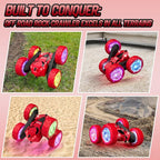 Remote Control Car for Kids Ages 6-12, 4WD RC Stunt Car with LED Lights & 360° Flips, 2.4GHz Fast Electric Toy Vehicle, Upgraded Battery, Birthday for Boys Ages 8-10