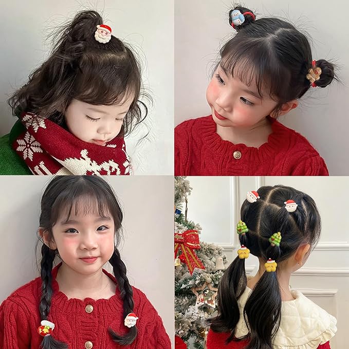 12Pcs Cute Red Hair Ties Toddler Christmas Hair Accessories, Cartoon Small Elastic No Damage for Baby Little Girls Kids Ponytail Holders New Year Holiday Hair Bands, Stocking Stuffers Gift, BlueZOO