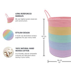 OrganiHaus Cotton Rope Basket for Rainbow Classroom Decor 15x18 | Toy Basket for Pastel Room Decor | Playroom Organization and Storage | Toy Bins & Book Basket | Tall Blanket Basket for Living Room