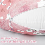 Nursing Pillow Cover, Breastfeeding Pillow Cover Stretchy Removable Feeding Pillowcase for Newborn, Ultra Soft and Comfortable Nursing Pillow Slipcover for Baby Girls Boys, Pink Floral