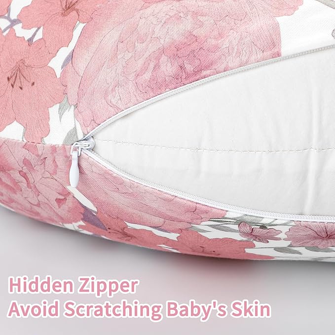 Nursing Pillow Cover, Breastfeeding Pillow Cover Stretchy Removable Feeding Pillowcase for Newborn, Ultra Soft and Comfortable Nursing Pillow Slipcover for Baby Girls Boys, Pink Floral