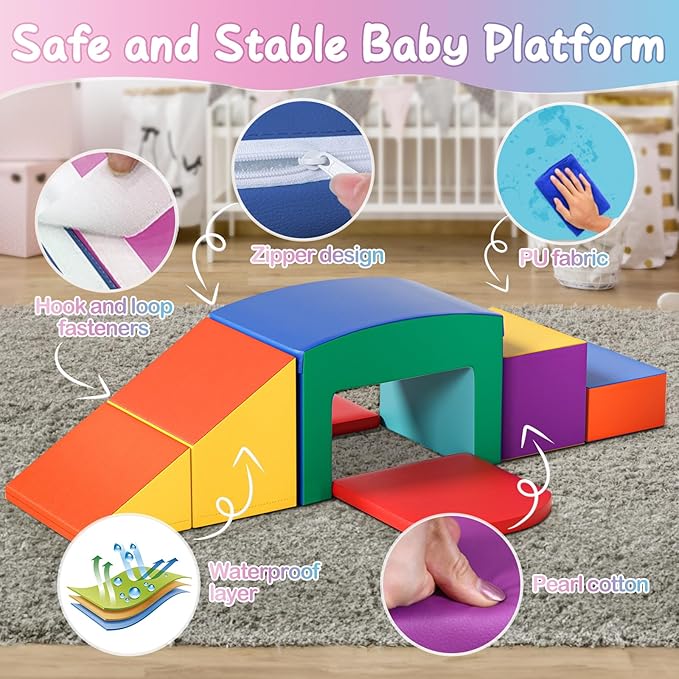 SURPCOS Foam Climbing Blocks for Toddlers - Soft Play Set for Toddlers 1-3 - Climbing Toys - Baby Climbing Gym - Great for All Ages (6 Pc Colorful Soft Play Area Set)