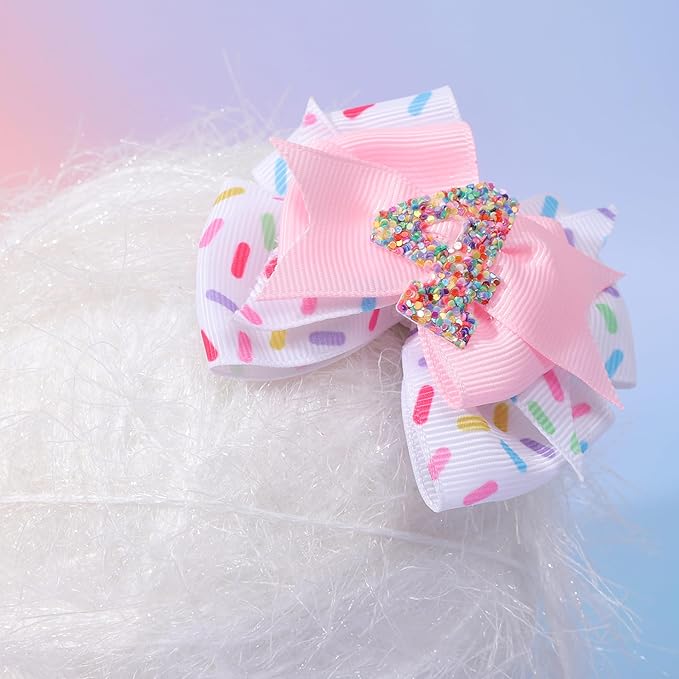 Sprinkle Hair Bow for Girls - Confetti First Birthday Pink Party Decorations, Ice Cream Theme for 1st Birthday (4th Hair Bow)