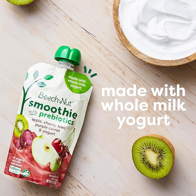 Beech-Nut Toddler Smoothies with Prebiotics, Apple Cherry Kiwi Purple Carrot & Yogurt Baby & Toddler Food Pouches, 3.5 oz (12 Pack)