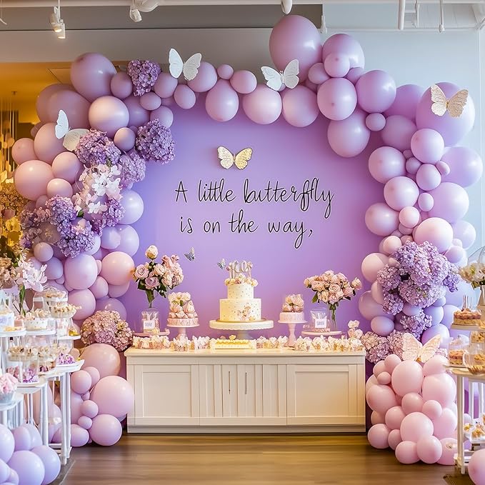 RUBFAC 129pcs Pastel Purple Balloon Arch Kit Different Sizes 18 12 10 5 Inches, Light Purple Lavender Balloons Garland for Birthday Baby Shower Gender Reveal Wedding Party Decoration