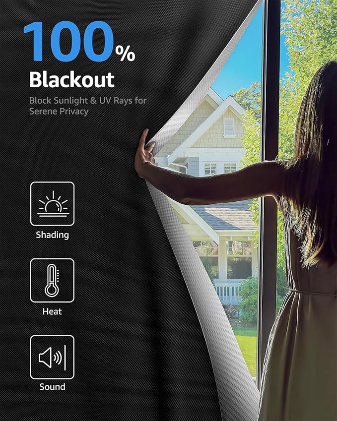 Sumobaby Blackout Curtains for Bedroom Portable 52"x48",No Drill Blackout Shades with Upgraded Hook&Loop Tapes,100% Black Out Window Cover,Thermal Insulated Blinds for Bedroom,Nursery(1 Panel,Black)