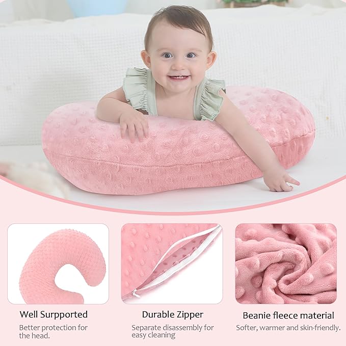 LAT Nursing Pillow for Breastfeeding with Removable Minky Cover,Ergonomic Breast Feeding Pillows for Mom and Baby,Machine Washable(Pink)