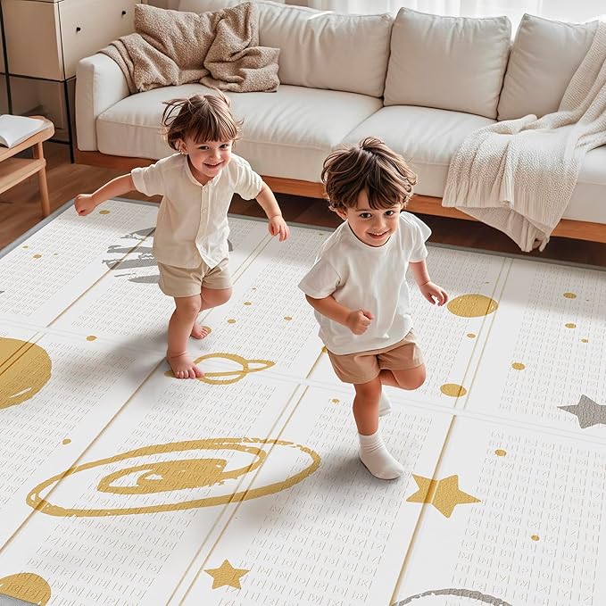 Foldable Baby Play Mat, PIGLOG Waterproof Playmats for Babies and Toddlers Kids, Safe Foam Playmat for Tummy Time, 50x50 Playpen Mat, Reversible Baby Floor Mat for Infant, Toddler, Vast Planet