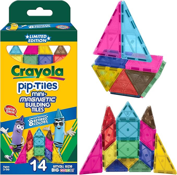 CreateOn Crayola Limited Edition Retro PIP Magnetic Tiles Set, Building Set for Kids, STEM Toys for Boys and Girls Ages 3 and Up, 14-Piece Set