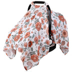 Rquite Car Seat Cover, Muslin Cotton Infant Car Seat Canopy, Breathable Baby Carrier Cover, Summer Stroller Sun Shade, Flower