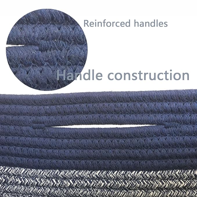 COMFY-HOMI 3PACK Rectangular Cotton Rope Basket With Handles for Shelves|Dog Toy|Baby Gift - Dark Blue (13.5" x 11" x 9.5")
