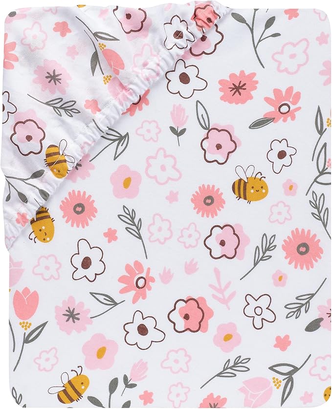 Lambs & Ivy Little Garden 100% Cotton Pink Floral Fitted Crib/Toddler Sheet