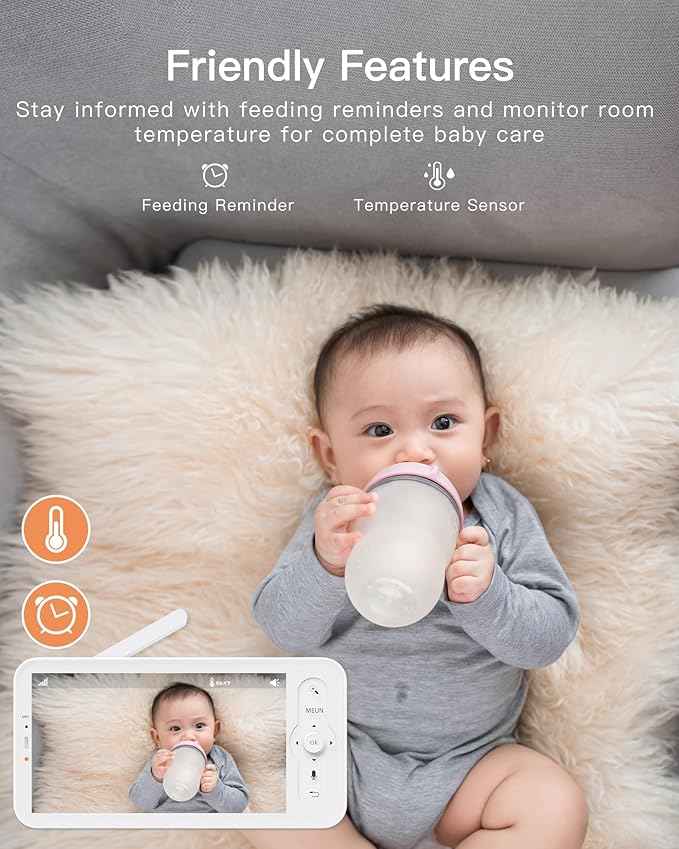 ARENTI Baby Monitor 2 Cameras, Smart Baby Camera with 5-Inch Wireless Display, Super Night Vision, Temperature Sensor, Sound Detection, Auto Motion Tracking, 2-Way Audio, VOX Mode(B2 Set)