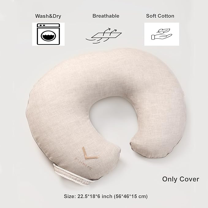 Linen Cover for Nursing Pillow • Premium Quality 100% Organic Oeko-Tex Standard • Cover for Breastfeeding and Bottle Feeding Pillow • Soft and Breathable • Only Cover (Natur linen)