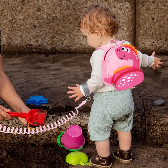 Accmor Toddler Harness Backpack with Leash, Cute Dinosaur Kid Backpacks with Anti Lost Wrist Link, Mini Child Harness Leash Walking Wristband Baby Protection Belt for Girls Aged 1-3 Years