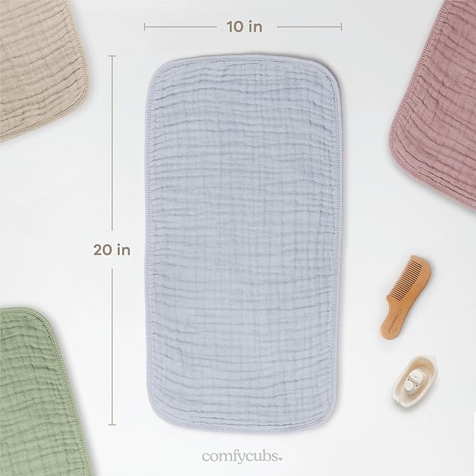 Comfy Cubs Muslin Burp Cloths 20" x 10", Pack of 6 - Large, 6-Layer, Ultra Absorbent 100% Cotton for Baby Drool and Messes - Soft, Safe & Gentle Baby Burp Cloths Set for Boys & Girls - Slate