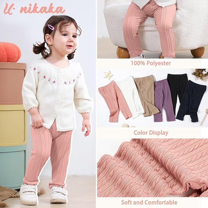 U·nikaka Toddler Baby Girls Pants Ribbed Infant Pants Leggings Toddler Baby Girl Bottoms Leggings 2 Packs