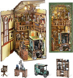 Book Nook Kit, DIY Miniature Dollhouse Book Nook Kit with Dust Cover and LED Light-The Radium Lady