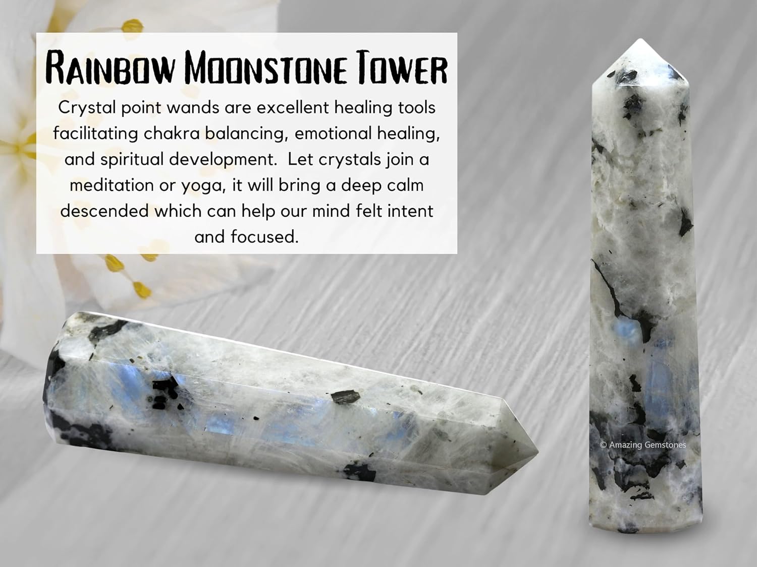 Amazing Gemstone Rainbow Moonstone Crystal Towers ~ Natural Healing Crystal Point Obelisk for Reiki Healing and Crystal Grid (3 to 4 INCH)