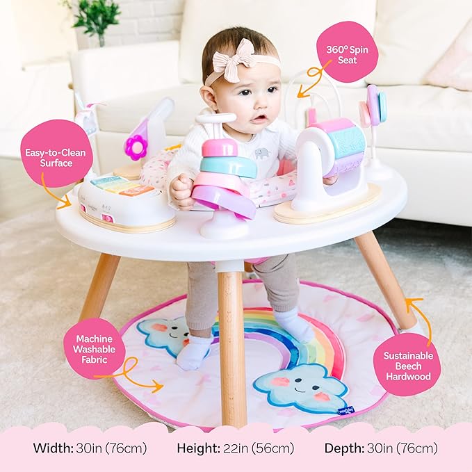 Move2Play 4-in-1 Baby Activity Center | Montessori-Inspired Design | 8 Interactive Toys | Tummy Time, Exersaucer & Toddler Table | Shower Gift | Essential | Must Have for 3, 6, 12 Month Old (Rainbow)