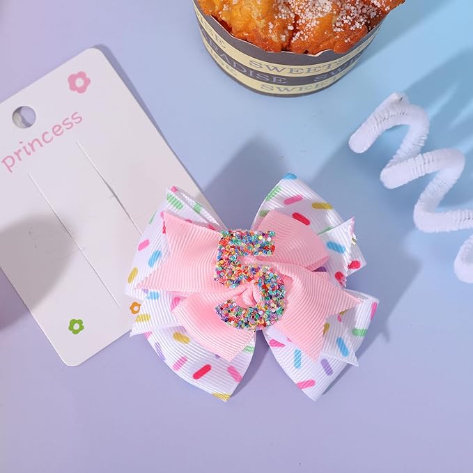 Hair Clip - 1st Birthday Pink Bow Party Decorations, Confetti Ice Cream for Girls, 5th Baby Girls Hair Bow, Hair Clip