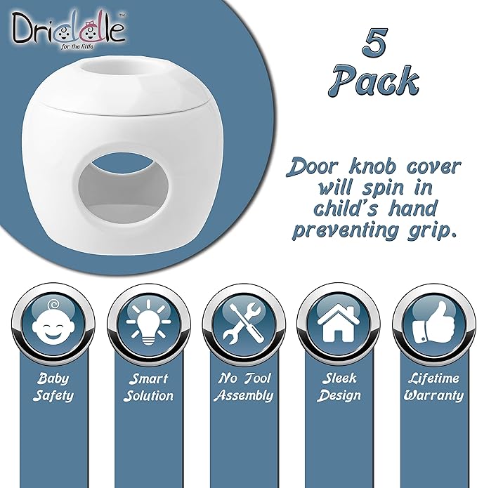 Door Knob Safety Cover for Kids - 5 Pack - Baby Proof Door Knob Covers - Door Locks for Kids Safety Child Proof - White
