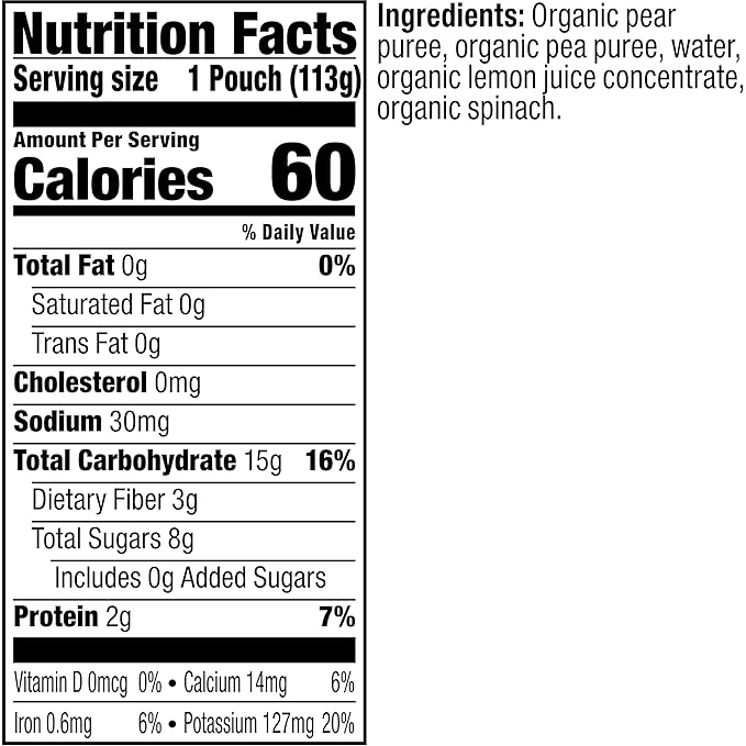 Plum Organics Stage 2 Organic Baby Food - Pear + Pea with Spinach - 4 oz Pouch - Organic Fruit and Vegetable Baby Food Pouch