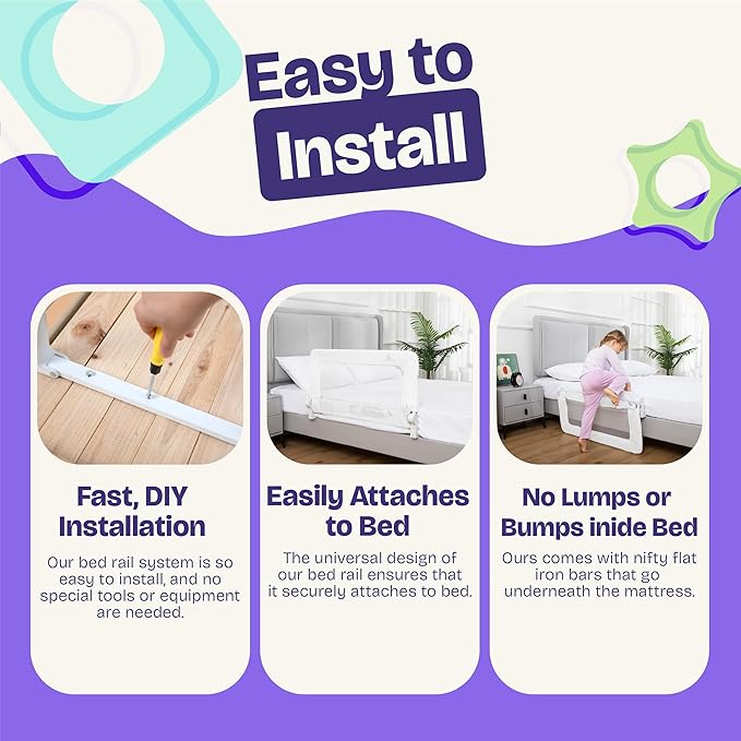 ComfyBumpy 1-Pack Bed Rail for Toddlers 35.5" L x 19.5" H | Toddler Bed Rails for Twin, Full & Toddler Mattress Size | Swing Down Rail Guard | Mattress Side Rail for Kids | White