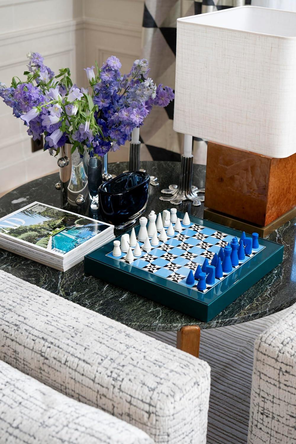 Lacquered Chess – Poseidon – Multi-Color Wooden Chess Set with Solid Wood Board – Elegant Coffee Table Game for Adults & Kids Ages 5+ – Multilingual Instructions Included