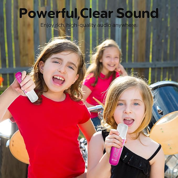 Contixo KS1A Kids Mini Karaoke Machine with LED Lights, 7–10H Playback, Dual Wireless Mics, Magic Voice Effects, Bluetooth Speaker for Children, Portable Singing Toy Gift for Boys & Girls, Pink