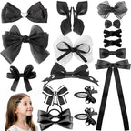 18pcs black hair bows for girls.Black bow with alligator clips,hair ties,snap clip hairpins.Handmade hair accessories for girls gift set